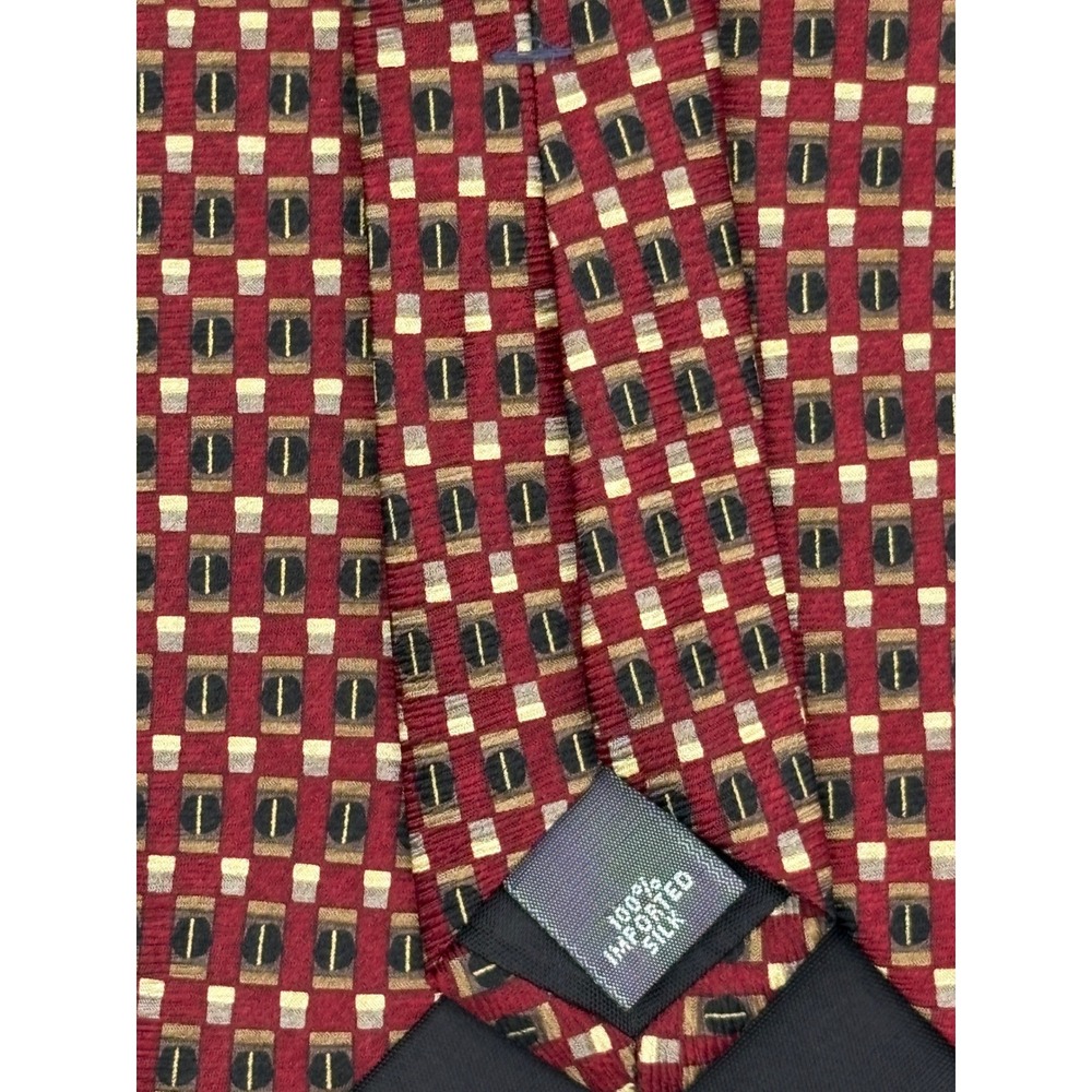 Louis Feraud Paris Men‎ Silk Necktie Red Gold Black Geometric Pattern Designer - Picture 3 of 3